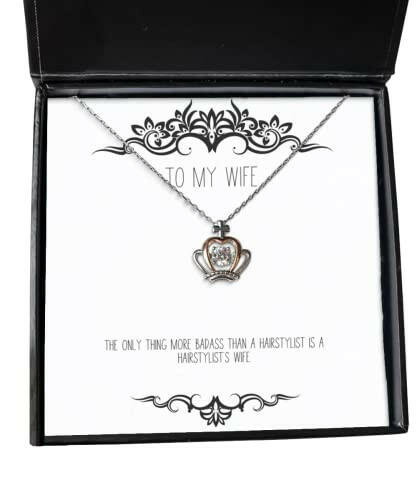 the only thing more badass than a hairstylist is a hairstylists wife wife crown pendant necklace funny wife jewelry for wife