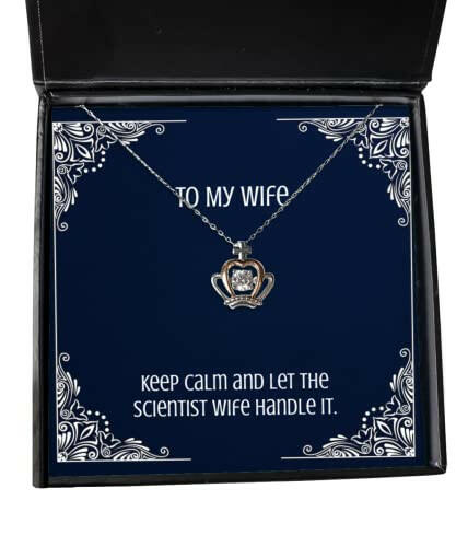 keep calm and let the scientist wife handle it crown pendant necklace wife jewelry unique gifts for wife funny jewelry gift ideas humorous jewelry gifts funny costume jewelry gag jewelry