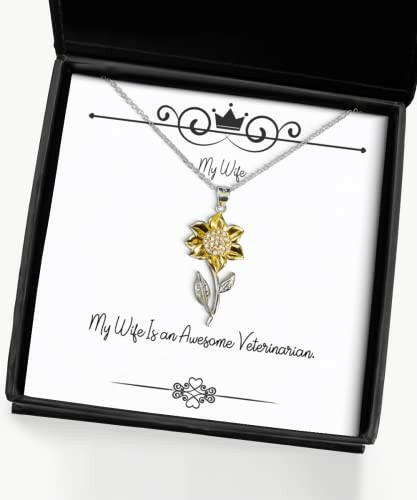 funny wife my wife is an awesome veterinarian fancy holiday sunflower pendant necklace from