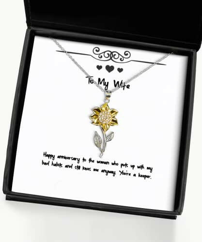 happy anniversary to the woman who puts up with my bad habits sunflower pendant necklace wife jewelry for wife sunflower jewelry sunflower gifts wife gift