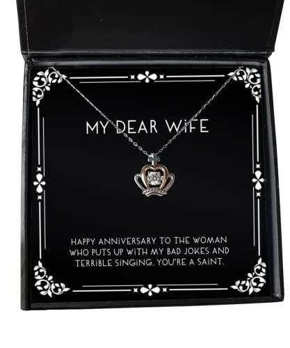 perfect wife gifts happy anniversary to the woman who puts up with my bad unique crown pendant necklace for wife from husband christmas new years hanukkah jewelry