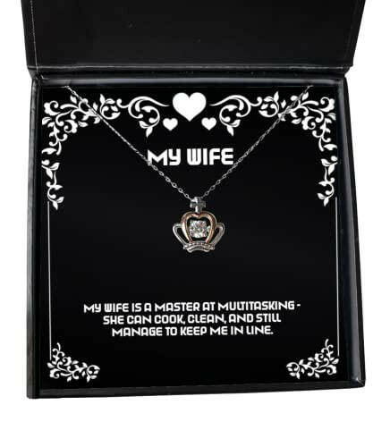 fun wife gifts my wife is a master at multitasking she can cook clean cute birthday crown pendant necklace gifts for wife funny wife gift gag gift for wife funny birthday gift for wife funny