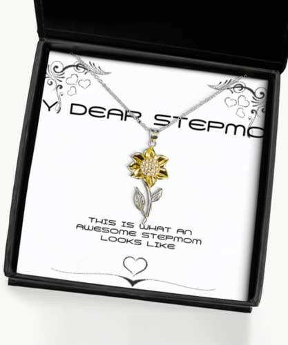 joke stepmom sunflower pendant necklace this is what an awesome stepmom looks like for mother