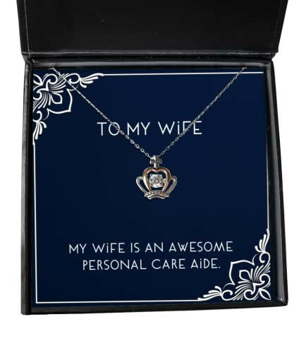 my wife is an awesome personal care aide wife crown pendant necklace motivational wife jewelry for