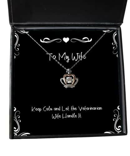 cute wife keep calm and let the veterinarian wife handle it gag christmas crown pendant necklace for wife
