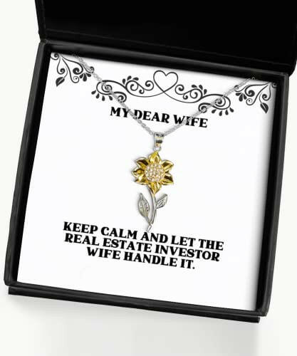 inspire wife sunflower pendant necklace keep calm and let the real estate investor wife handle it perfect for wife holiday