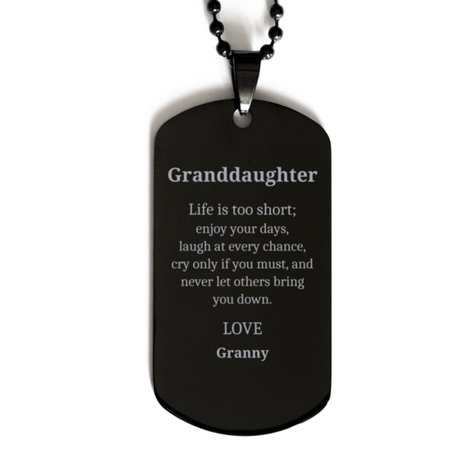 granddaughter black dog tag enjoy life laugh love inspirational engraved gift for birthday graduation holidays christmas confidence boosting necklace for granddaughter