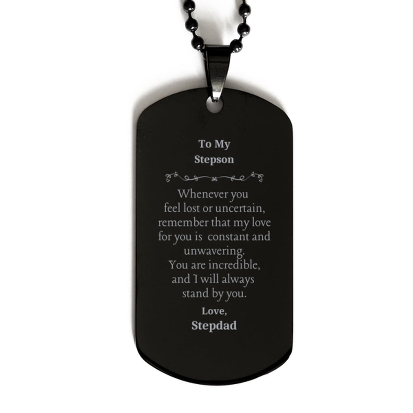 stepson black dog tag engraved with love from stepdad birthday gift for veteran stepson to find confidence and inspiration