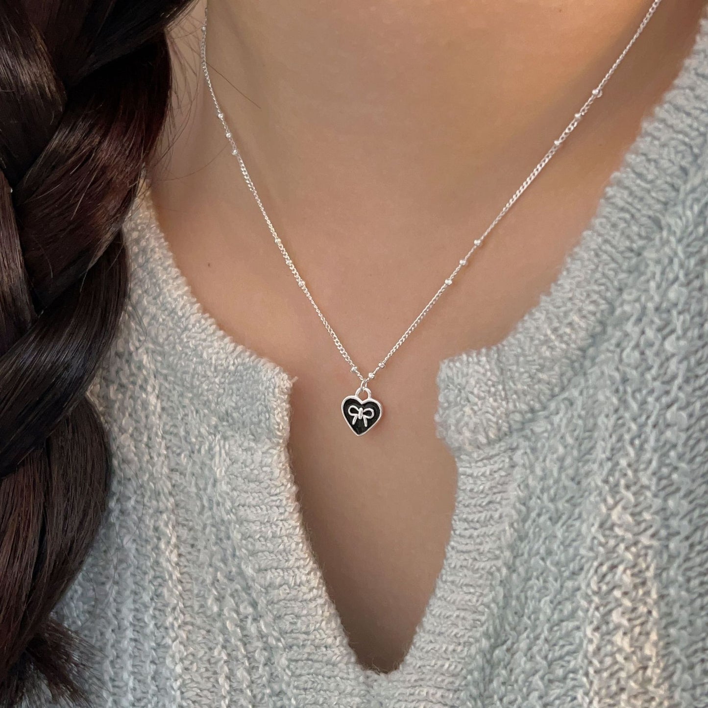 S925 Sterling Silver Bow Love Necklace for Women - Delicate Heart Shaped Clavicle Chain