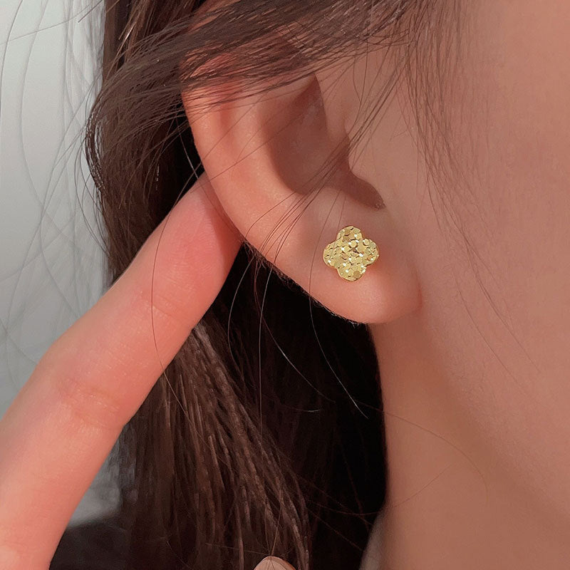 S925 Sterling Silver Four-Leaf Clover Crushed Ice Earrings