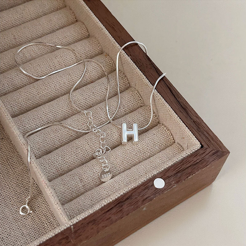 S925 Sterling Silver Letter H Snake Bone Necklace - Korean Simple Clavicle Chain