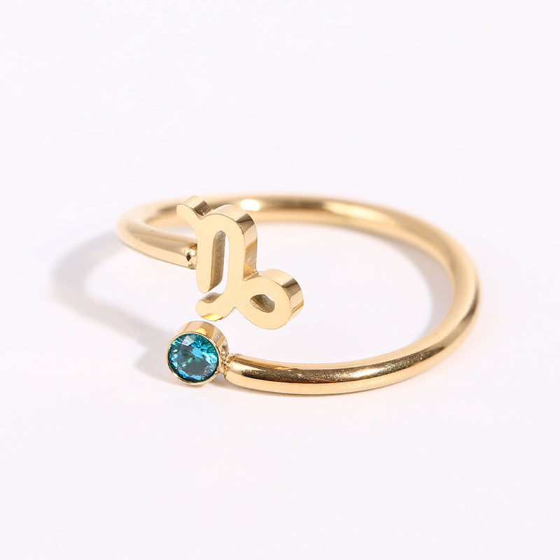 Zodiac Birthstone Ring, Adjustable Open Ring for Women, 18K Gold Plated, Zircon Inlaid, 12 Constellations, Unique Gift