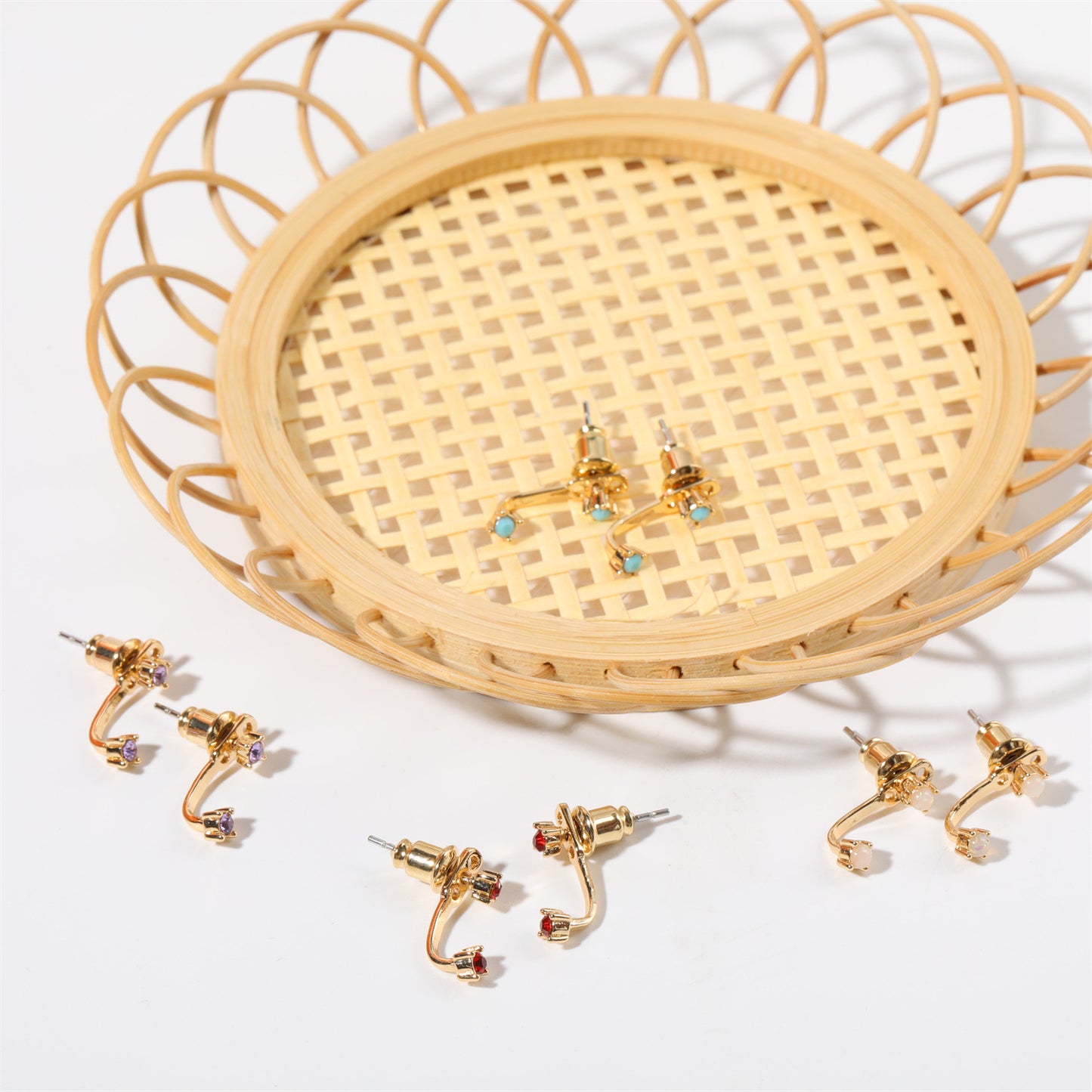 Stunning U-Shaped 12 Birthstone Stud Earrings - 18K Gold Plated Copper Gift