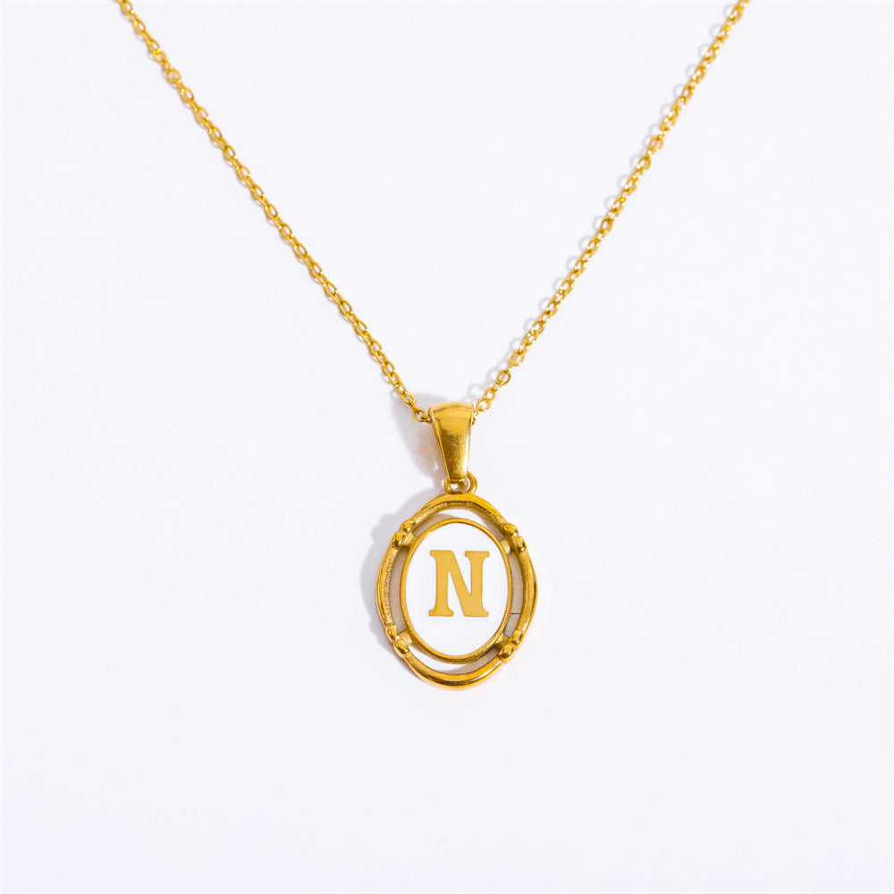 26 Letter Initial Pendant Necklace - Gold-Plated O-Shaped Chain