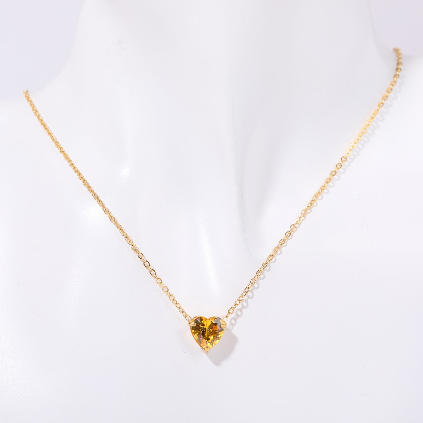 12 Birthstone Love Heart Pendant Gold Necklace, 14k Gold Plated, Stainless Steel + Zircon, Adjustable Chain, Gift for Her