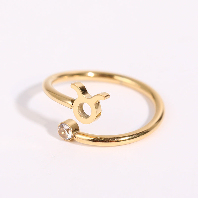 Zodiac Birthstone Ring, Adjustable Open Ring for Women, 18K Gold Plated, Zircon Inlaid, 12 Constellations, Unique Gift