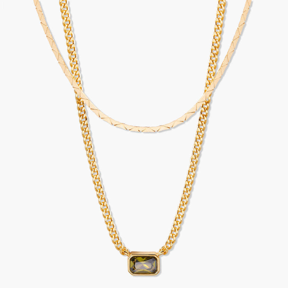 18K Gold Birthstone Pendant Necklace, Duo Layered Gemstone Jewelry, Custom Birthstone Charm, Elegant Gift for Her