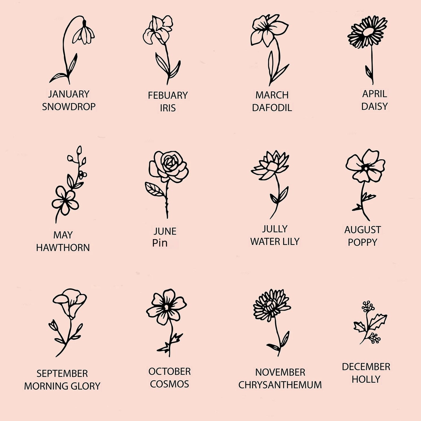 12 Flower Birthstone Pendant Bracelet, Womens Zodiac Bracelet, Stainless Steel & Zircon, 17+2 Inch Adjustable Floral Jewelry