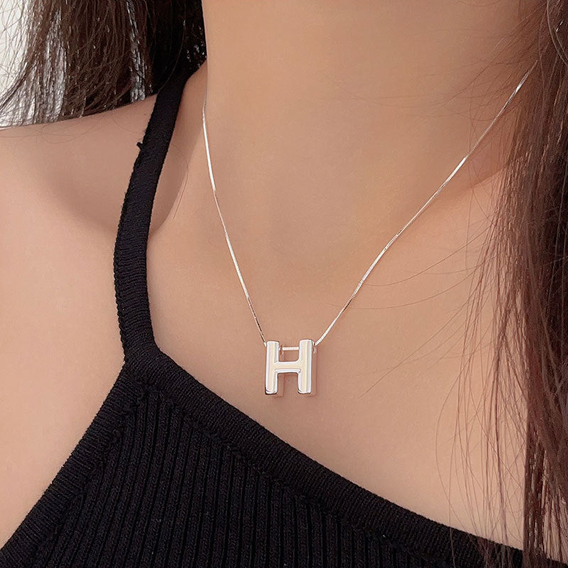 S925 Sterling Silver Letter H Snake Bone Necklace - Korean Simple Clavicle Chain