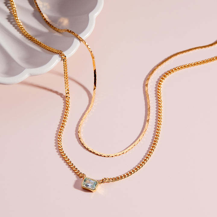 18K Gold Birthstone Pendant Necklace, Duo Layered Gemstone Jewelry, Custom Birthstone Charm, Elegant Gift for Her