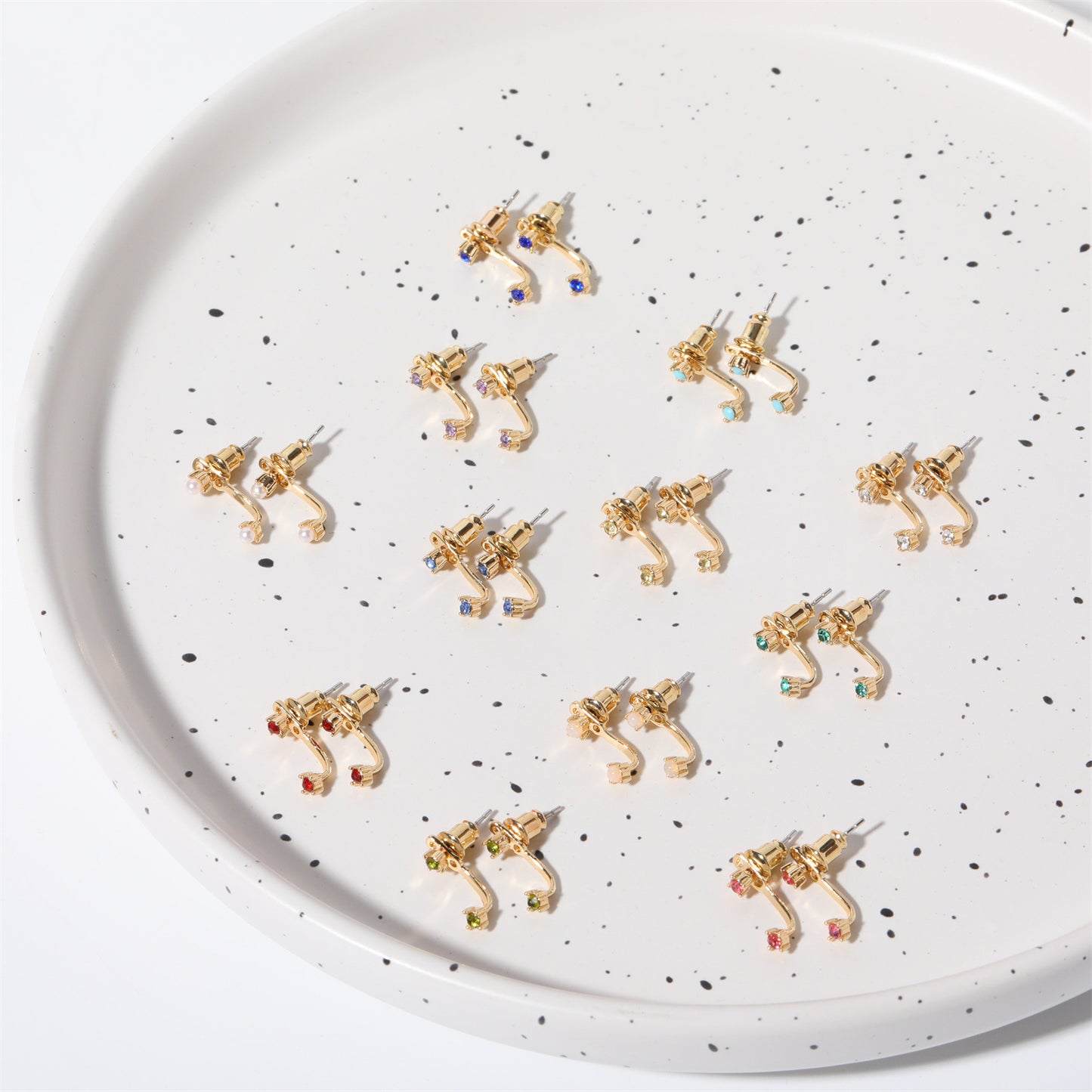 Stunning U-Shaped 12 Birthstone Stud Earrings - 18K Gold Plated Copper Gift