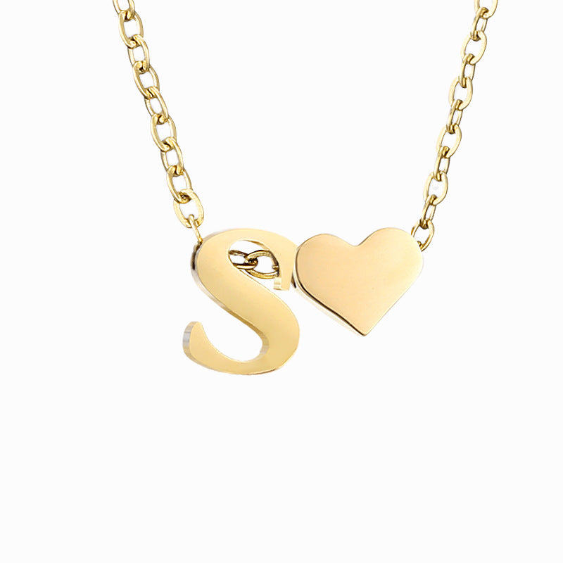 14K Gold Heart Initial Necklace, Love Letter Pendant, Personalized Name Jewelry, Meaningful Gift for Mom, Initial Necklace
