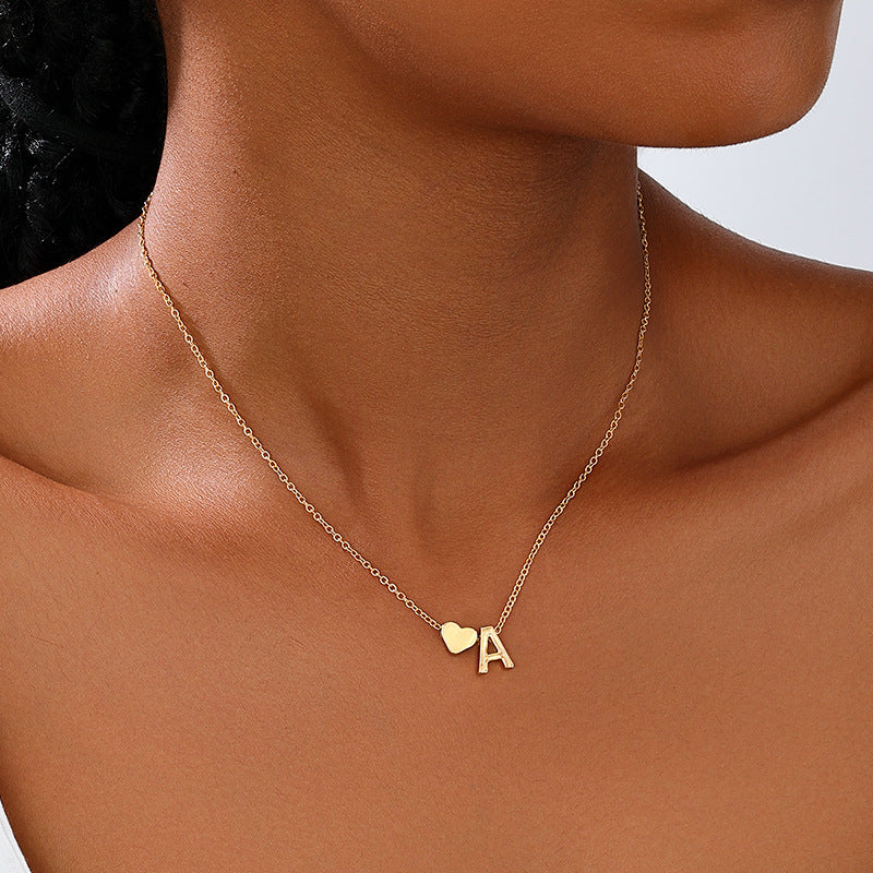 14K Gold Heart Initial Necklace, Love Letter Pendant, Personalized Name Jewelry, Meaningful Gift for Mom, Initial Necklace