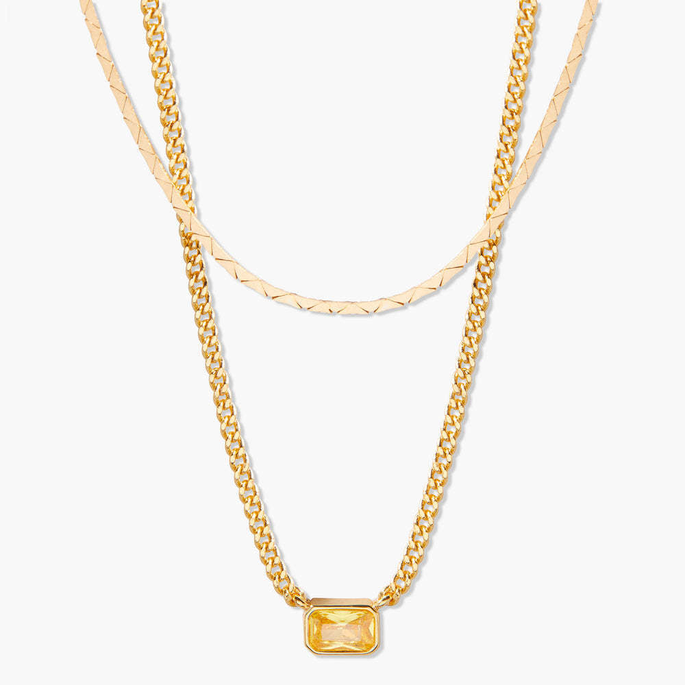 18K Gold Birthstone Pendant Necklace, Duo Layered Gemstone Jewelry, Custom Birthstone Charm, Elegant Gift for Her