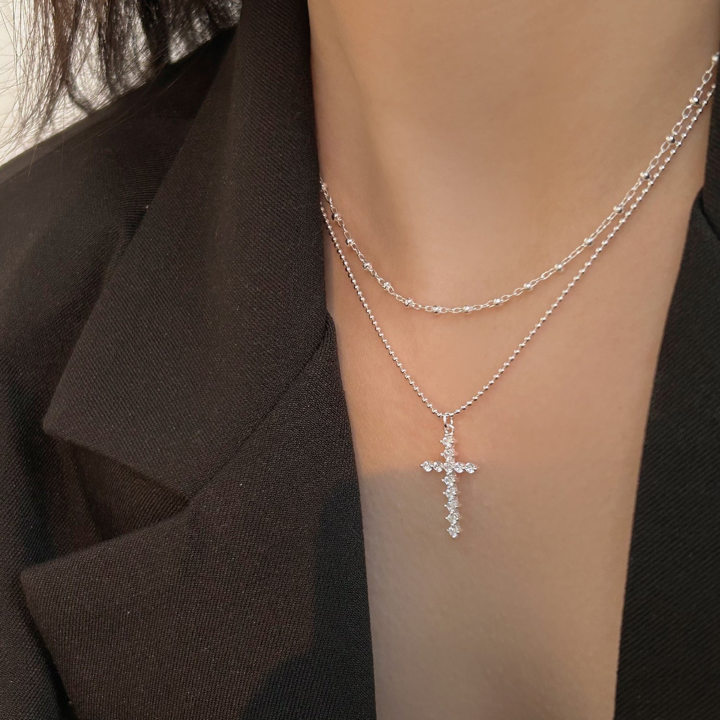 S925 Sterling Silver Cross Necklace for Women - Simple & Versatile Clavicle Chain