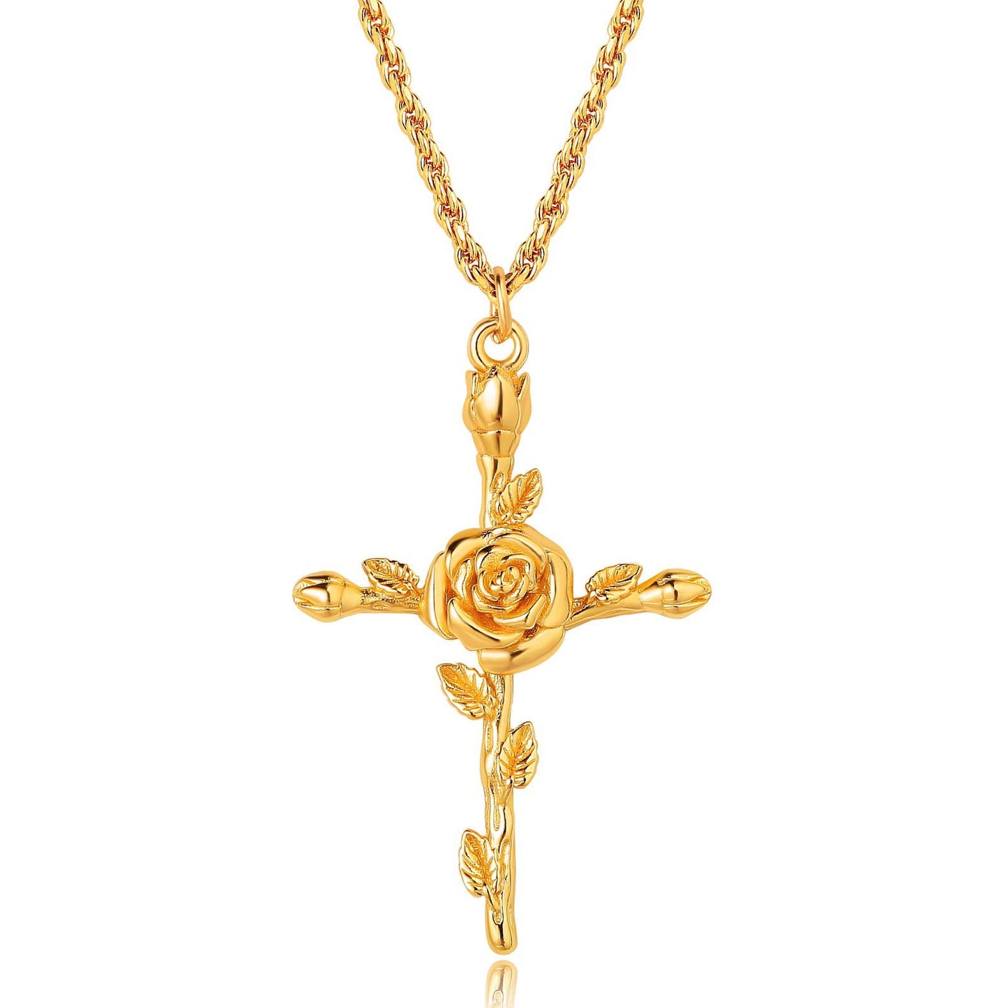 18K Gold Plated Cross Necklace, Birth Flower Pendant, 3D Floral Design, Adjustable O-Shaped Chain, Perfect Mother's Day Gift