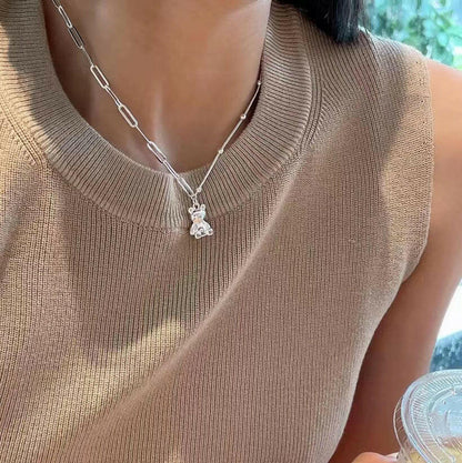 holding hengxin s925 sterling silver bear necklace female 2024 new trendy light luxury design wild temperament clavicle chain 1