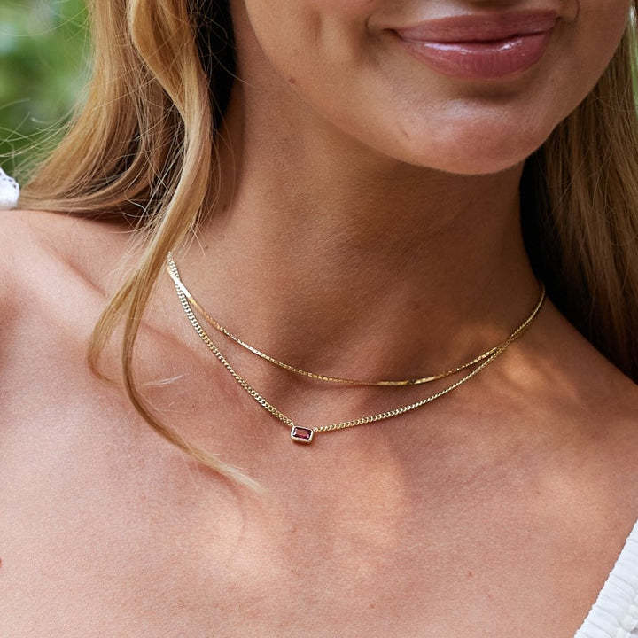 18K Gold Birthstone Pendant Necklace, Duo Layered Gemstone Jewelry, Custom Birthstone Charm, Elegant Gift for Her