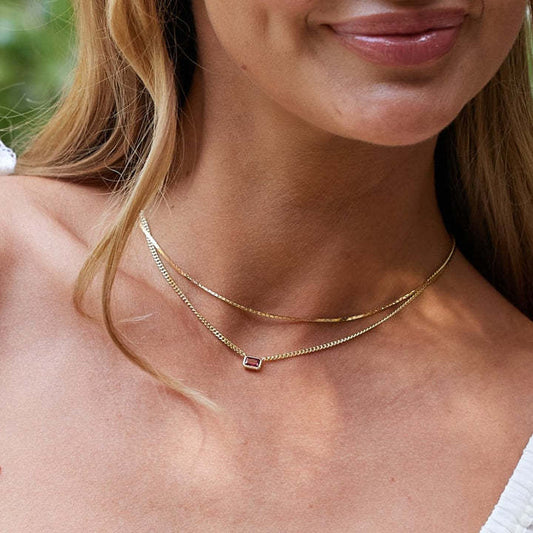 18K Gold Birthstone Pendant Necklace, Duo Layered Gemstone Jewelry, Custom Birthstone Charm, Elegant Gift for Her