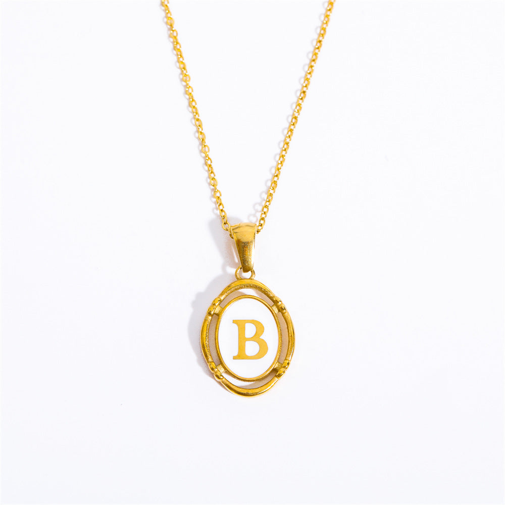 26 Letter Initial Pendant Necklace - Gold-Plated O-Shaped Chain