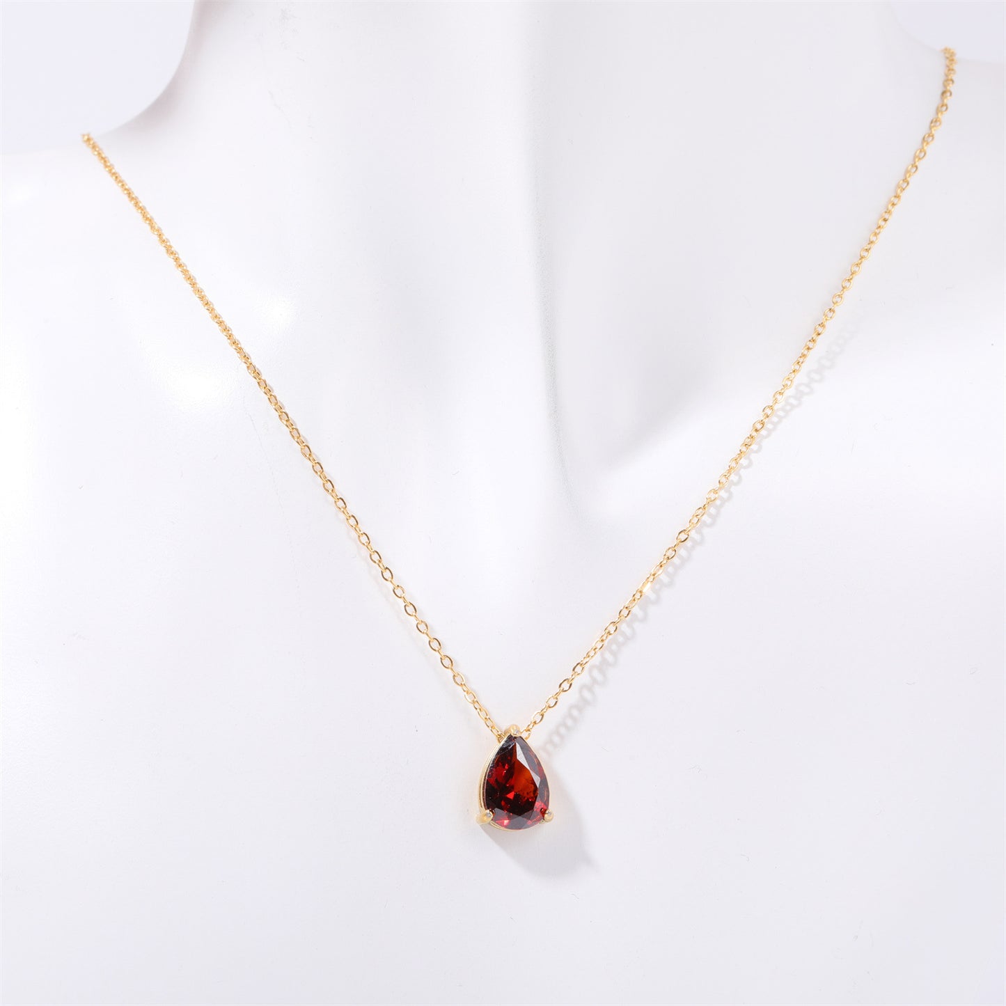 Pear Drop Zircon Birthstone Necklace  18K Gold Plated Titanium Steel