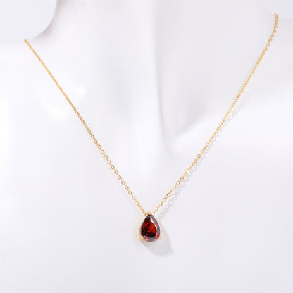 Pear Drop Zircon Birthstone Necklace  18K Gold Plated Titanium Steel