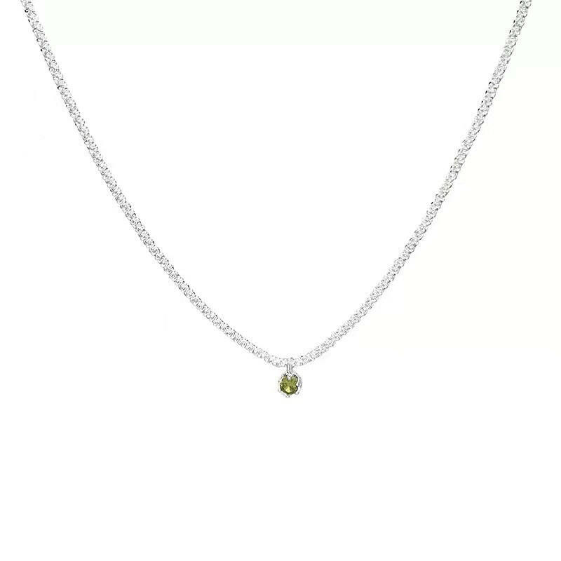 holding the constant s925 sterling silver grandmother green vermiculite sparkling necklace female light luxury high level high level sense of niche collarbone chain
