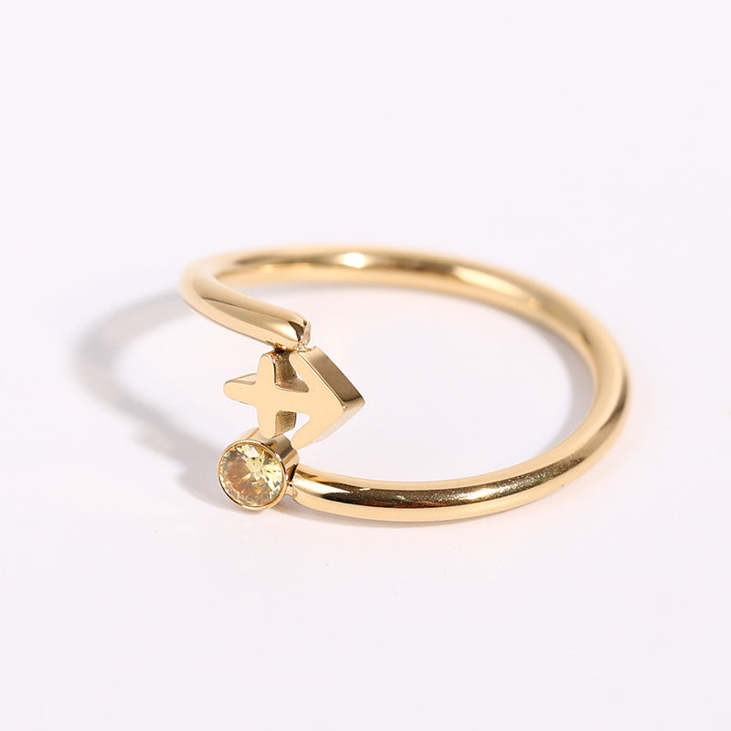 Zodiac Birthstone Ring, Adjustable Open Ring for Women, 18K Gold Plated, Zircon Inlaid, 12 Constellations, Unique Gift