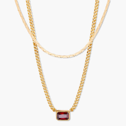 18K Gold Birthstone Pendant Necklace, Duo Layered Gemstone Jewelry, Custom Birthstone Charm, Elegant Gift for Her