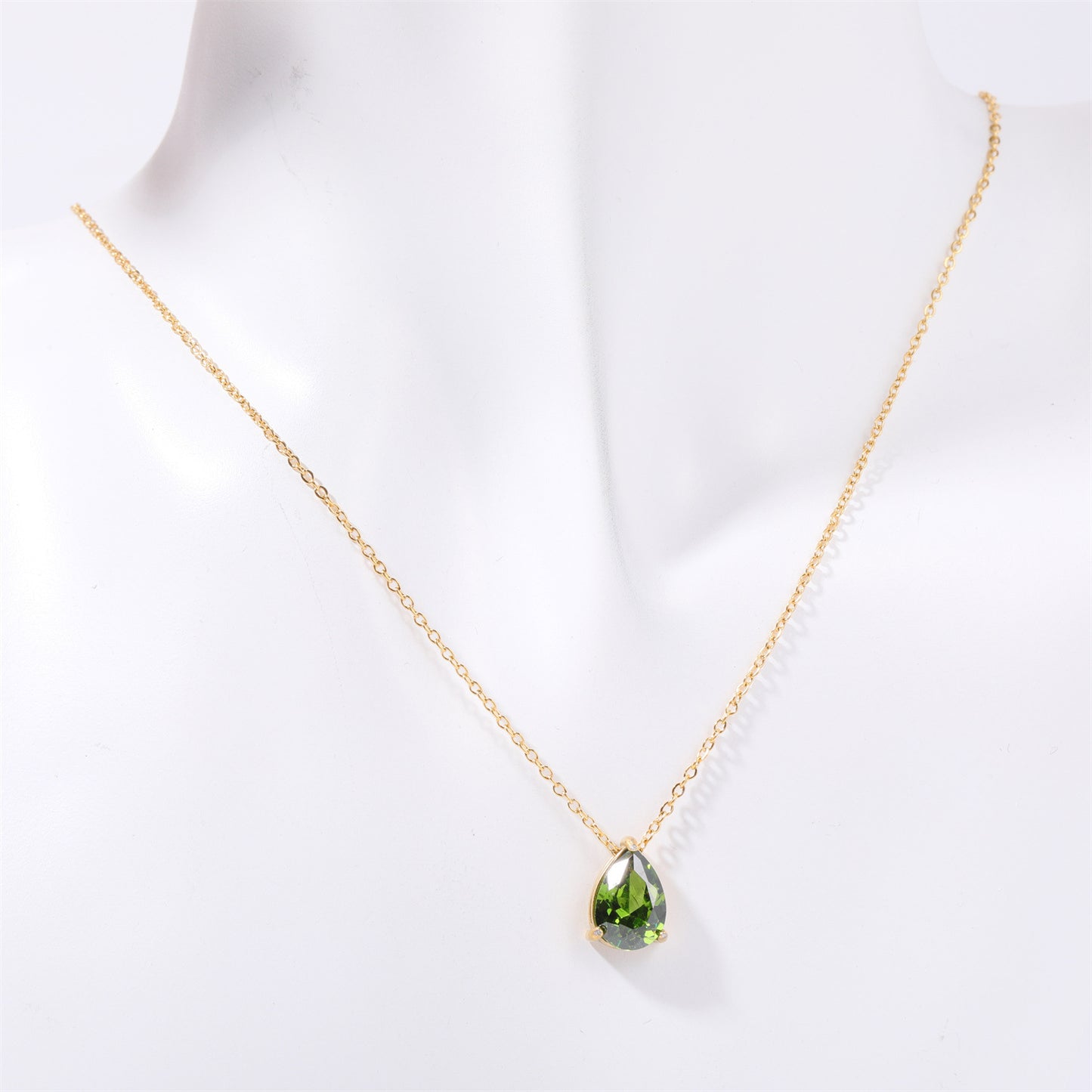 Pear Drop Zircon Birthstone Necklace  18K Gold Plated Titanium Steel