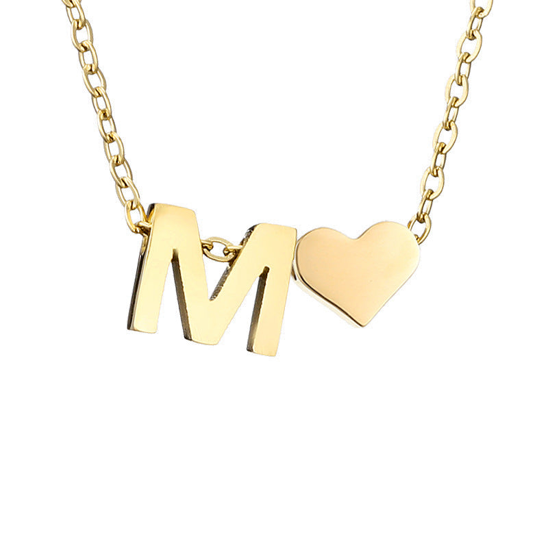 14K Gold Heart Initial Necklace, Love Letter Pendant, Personalized Name Jewelry, Meaningful Gift for Mom, Initial Necklace