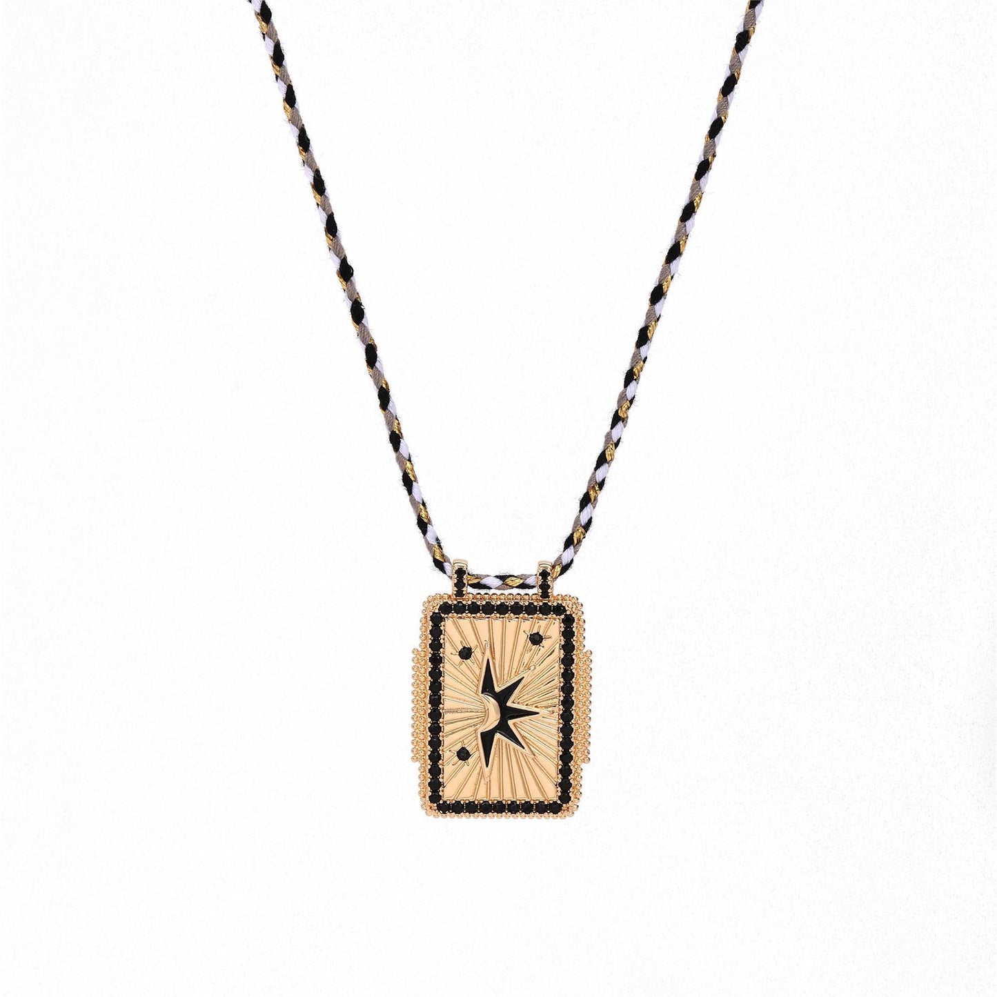 Retro Style Tarot Card Necklace - Sun Moon Star Design - Copper & Gemstone