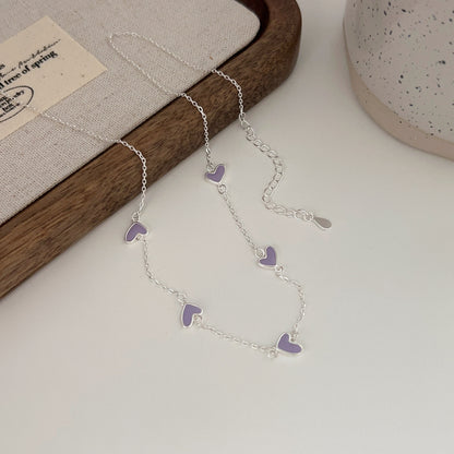 S925 Sterling Silver Heart Love Necklace - Sweet Candy Color Pendant