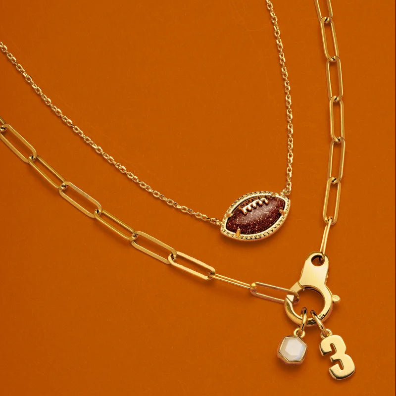 American Football Pendant Necklace for Women - 14k Gold Plated Sports Jewelry