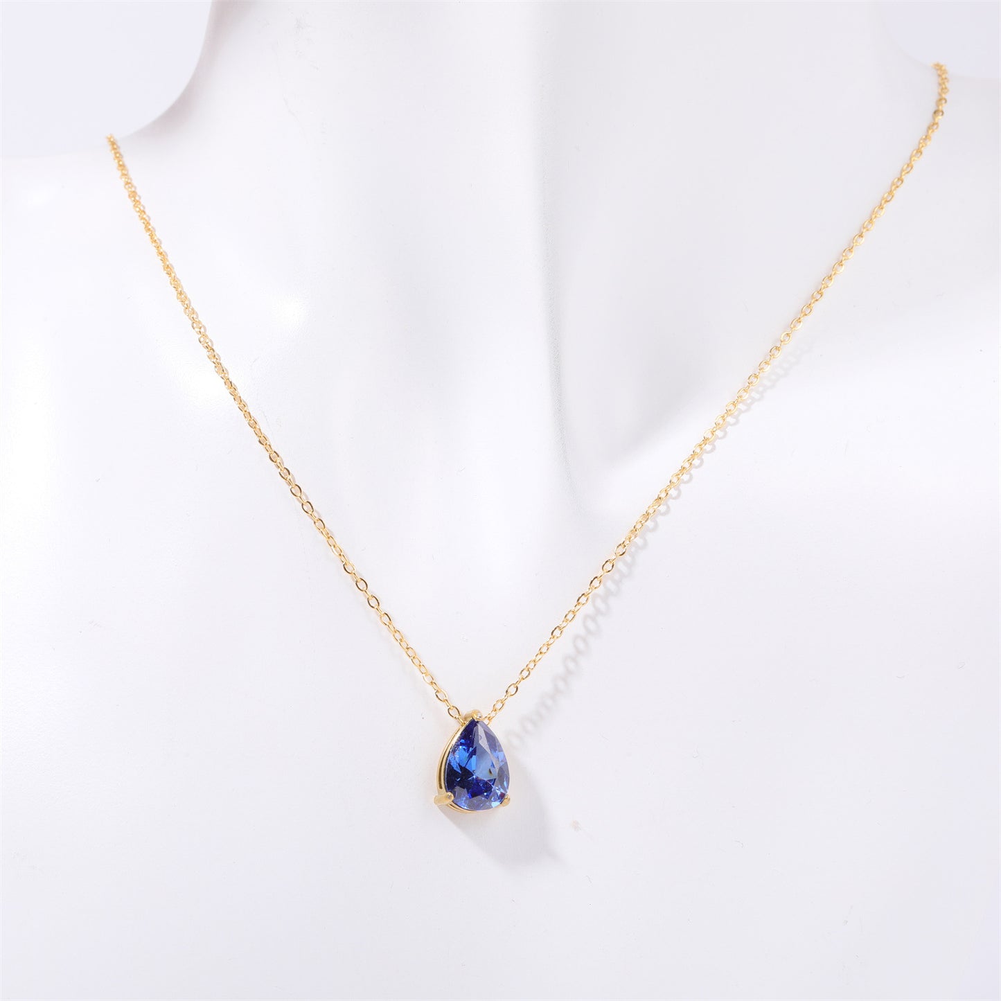 Pear Drop Zircon Birthstone Necklace  18K Gold Plated Titanium Steel