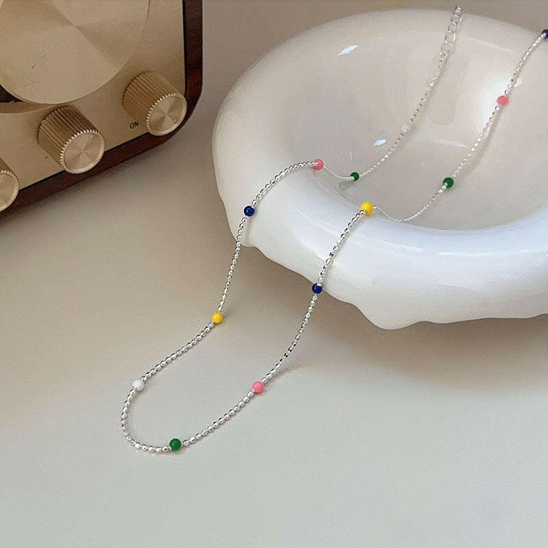 holding hengxin s925 sterling silver iu same model dopamine rainbow bead necklace female korean doudou minimalist design sensor neck chain