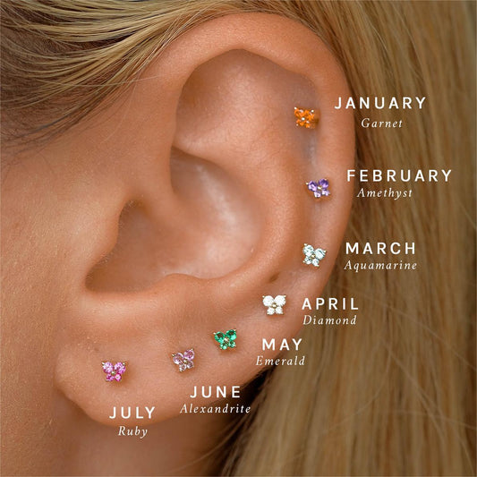 Butterfly Stud Earrings with 12 Birthstones for Women  Zircon Piercing Studs