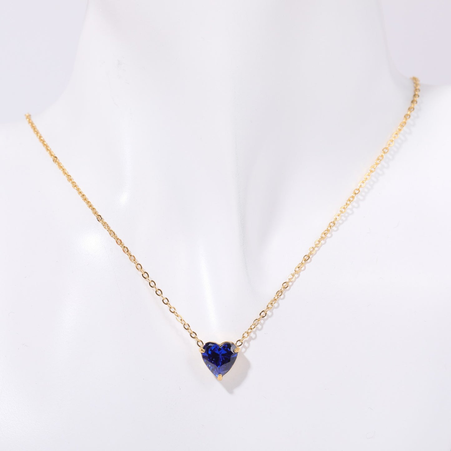 12 Birthstone Love Heart Pendant Gold Necklace, 14k Gold Plated, Stainless Steel + Zircon, Adjustable Chain, Gift for Her