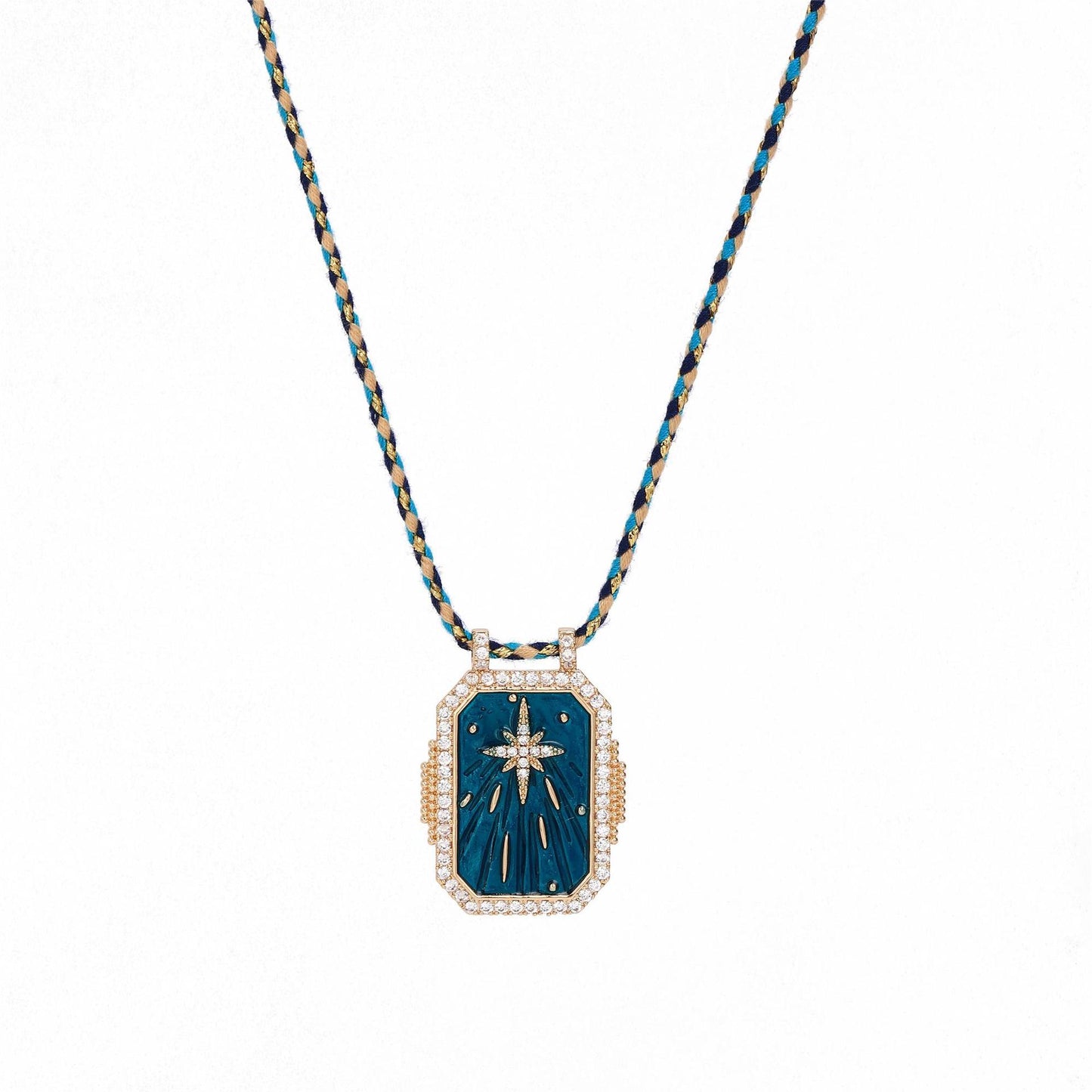 Retro Style Tarot Card Necklace - Sun Moon Star Design - Copper & Gemstone