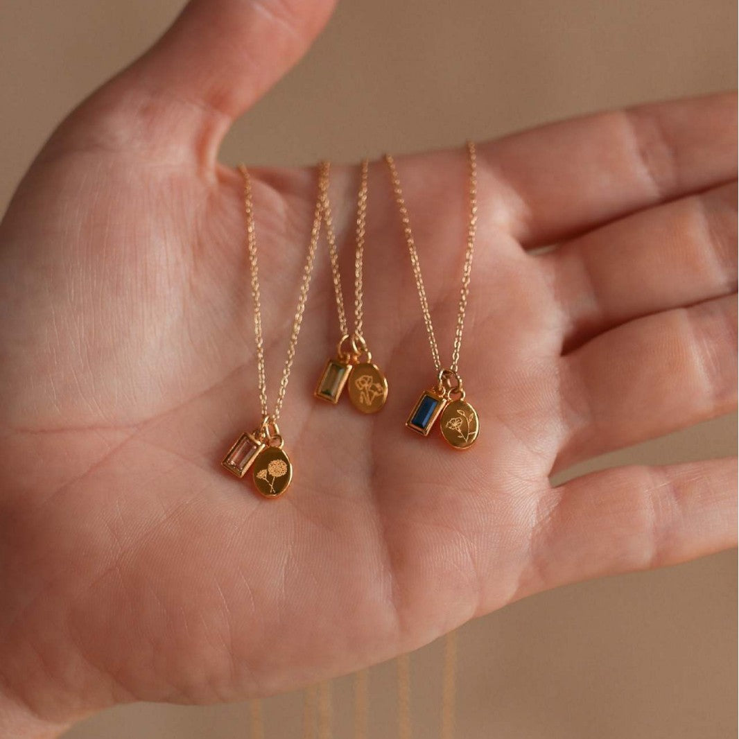 Birth Flower Necklace with Birthstone, Personalized Jewelry for Her, Moms Birthday Gift, Birthstone Jewelry, Flower Pendant Gift